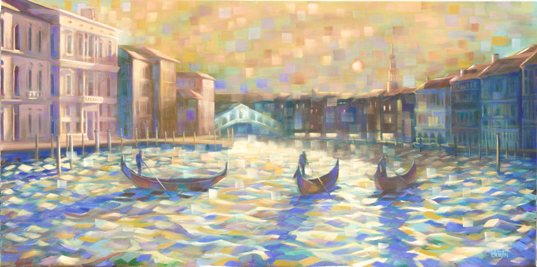 The Grand Canal - Hand embellished giclee on canvas limited edition 18x36in