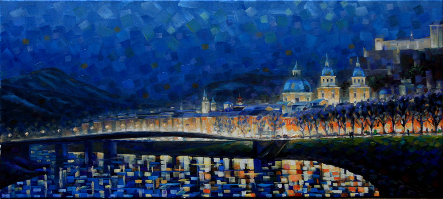 Austrian Nights - Hand embellished giclee on canvas limited edition 17x36in