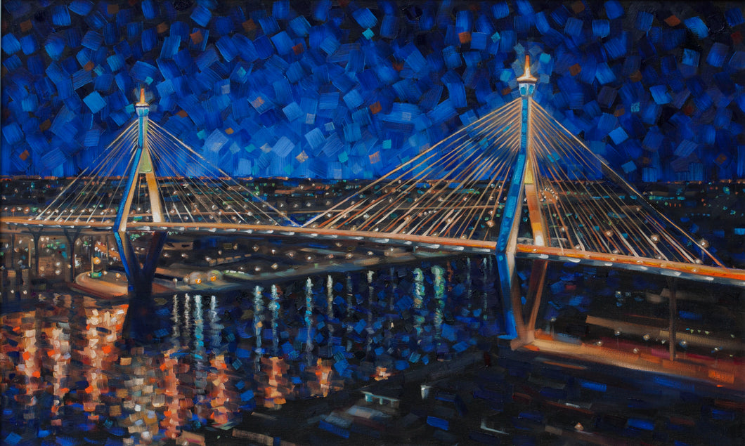 Bridge Over Chao Phraya - Hand embellished giclee on canvas limited edition 24x40