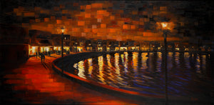 Mykonos Harbor Walk - Hand embellished giclee on canvas limited edition 24x48in