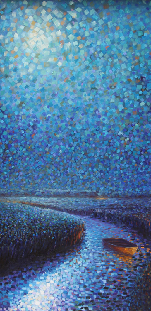 Night Marsh - Hand embellished giclee on canvas limited edition 24x48in